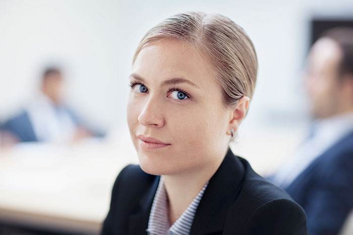 cautious business woman